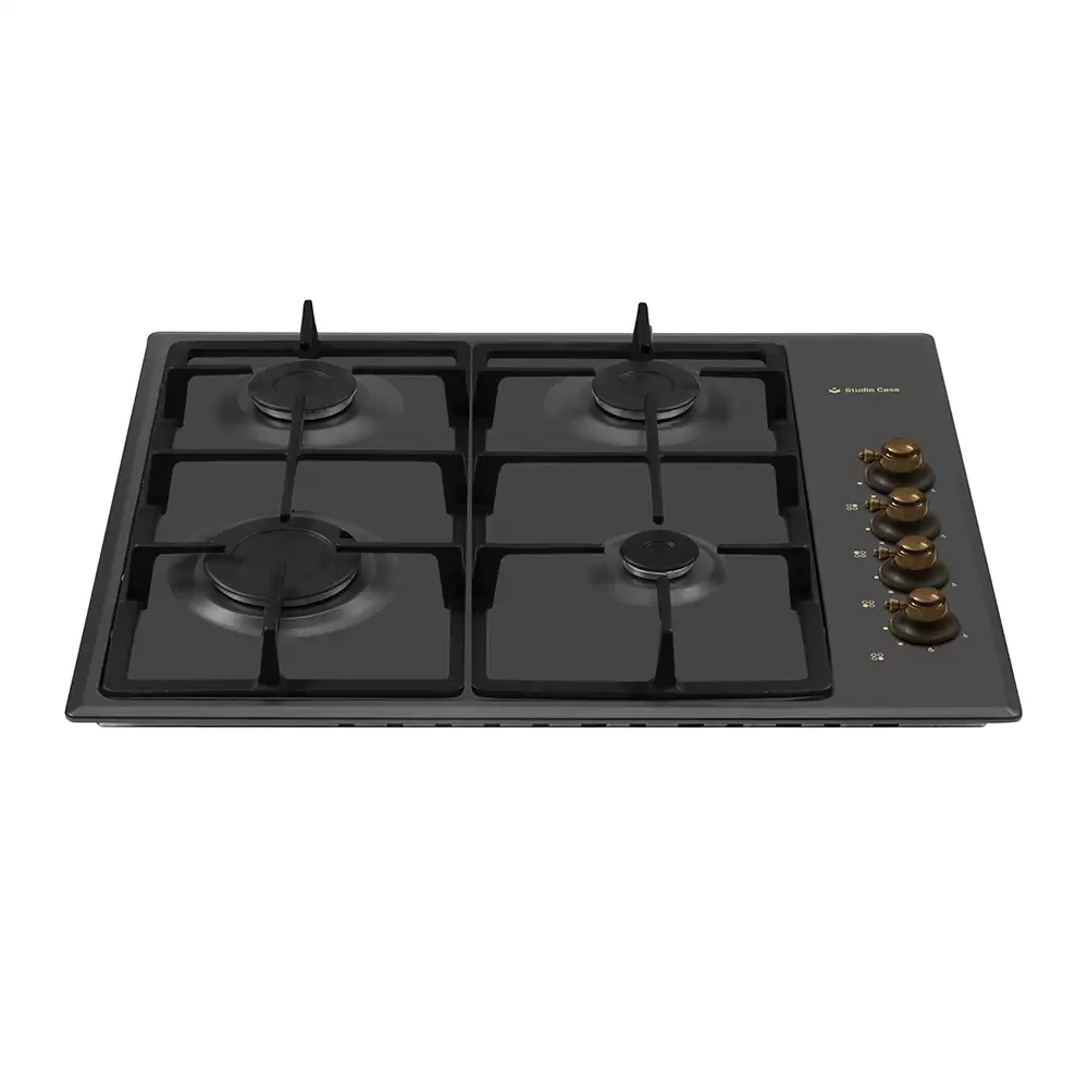 Plita rustica pe gaz, incorporabila, 4 arzatoare, email, aprindere electrica, gratare fonta, valva siguranta, Negru, Studio Casa Dolce Vita Nero [2]