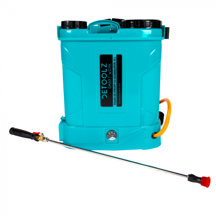 Pompa de stropit cu acumulator, 12 L, 8 Ah, 5.5 Bar, tija dubla, 12 V, Detoolz [3]