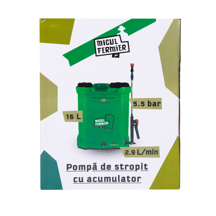Pompa de stropit cu acumulator, 16 L, 12V, 5.5 Ah, 8 Bar, Micul Fermier [10]