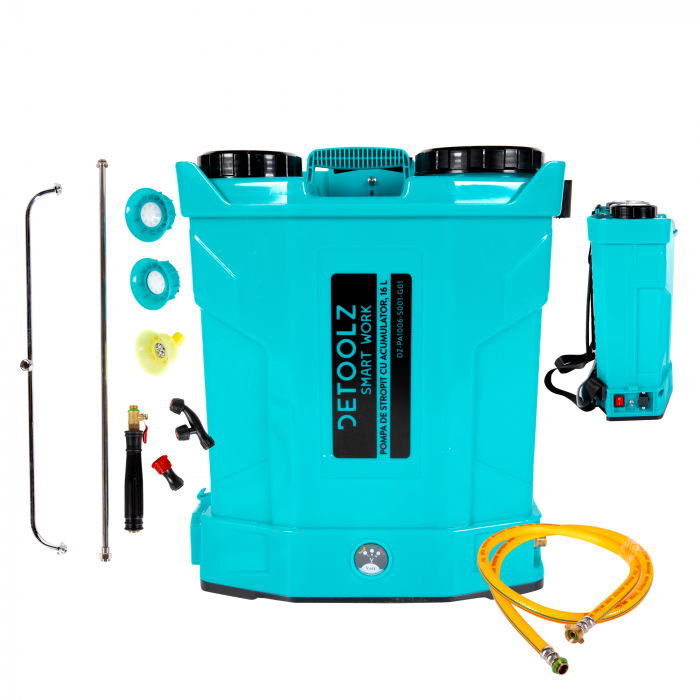 Pompa de stropit cu acumulator, 16 L, 8 Ah, 5.5 Bar, tija dubla, 12 V, Detoolz [3]