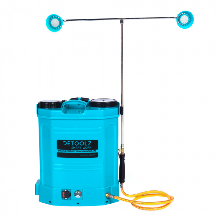 Pompa de stropit cu acumulator, 17 L, 12 Ah, 5.5 Bar, tija dubla, pompa dubla presiune, 12 V, Detoolz [2]