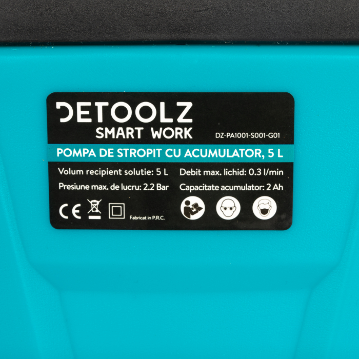 Pompa de stropit cu acumulator, 5 L, 12V, 2 Ah, 2.2 Bar, autonomie max 5h, Detoolz [7]