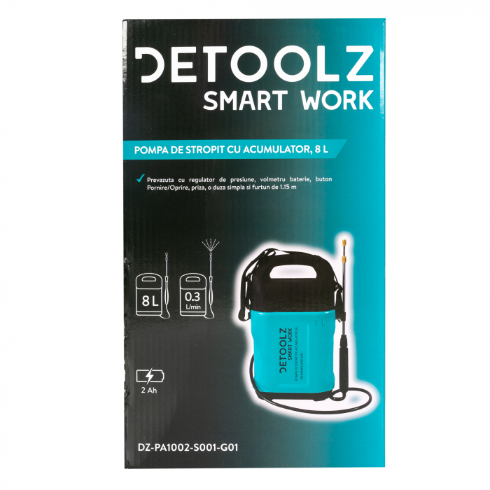 Pompa de stropit cu acumulator, 8 L, 12V, 2 Ah, 2.2 Bar, Li-ION, autonomie max 5h, Detoolz [11]