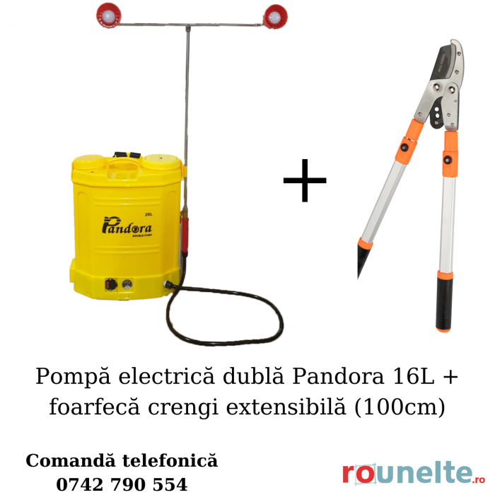 Pompa electrica 16L, Pandora, pompa dubla presiune,15 ah, 7.5 bar + foarfeca de gradina extensibila (100cm) [1]