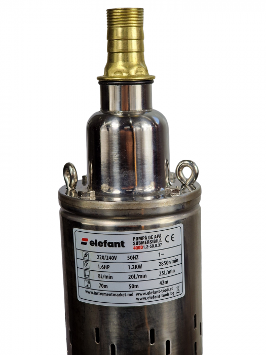 Pompa submersibila, 370W, 40m, 1.8mc/h, inox, 220V, 1" tol, Elefant 4QGD1.2 50 0.37 [2]