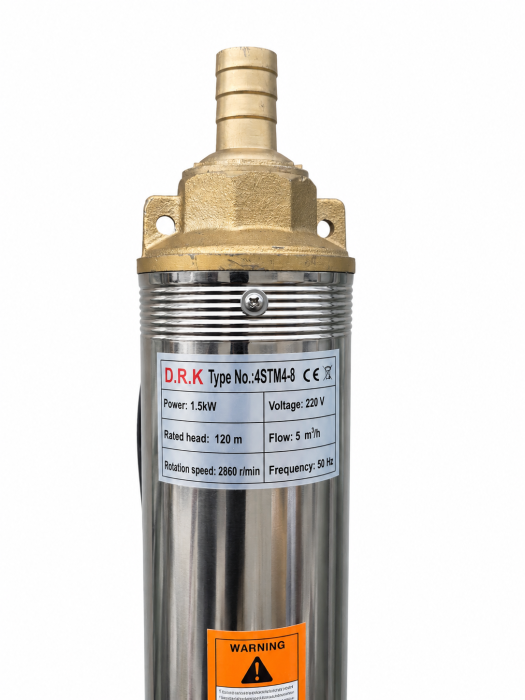 Pompa submersibila, apa curata, 1500W, cablu 25m, 8 turbine, absorbtie 40m, 5 mc/h, 1" tol, dimensiune 100 mm, Inox, DRK [2]