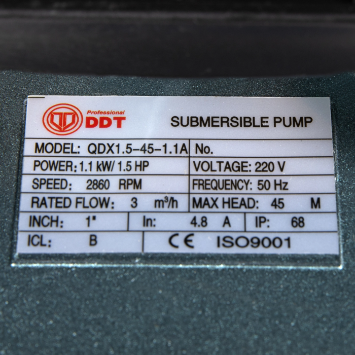 Pompa submersibila apa curata, DDT, QDX1.5-45-1.1, 1100 W, 3 mc/h, 1 tol [2]