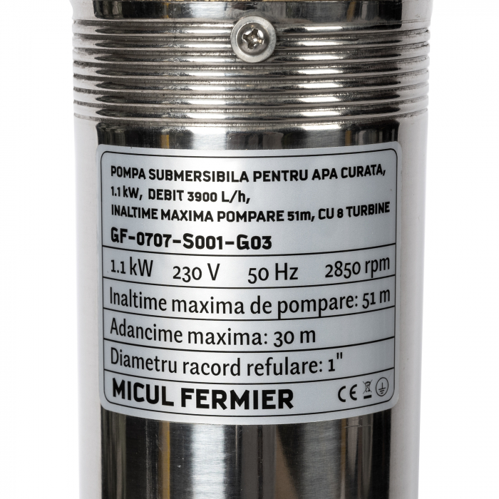 Pompa submersibila de adancime, 1.1 Kw, 3.9 mc/h, 8 turbine, adancime 30m, pompare 50m, 1"tol, Micul Fermier [2]