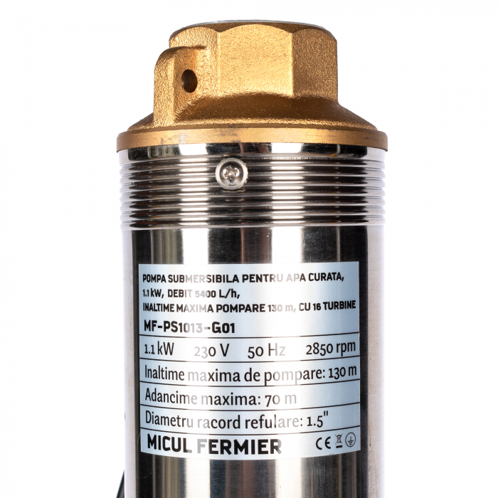 Pompa submersibila de adancime, 1.1 Kw, 5.4 mc/h, 16 turbine, pompare 130m, adancime 70m, 1.1/2", Micul Fermier [3]