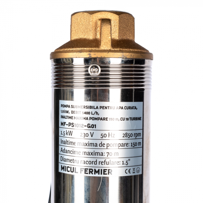 Pompa submersibila de adancime, 1.5 Kw, 5.4 mc/h, adancime 70m, 19 turbine, 100mm, pompare 150m, Micul Fermier [2]