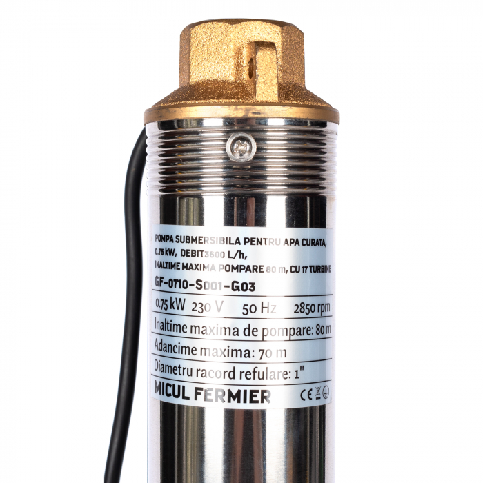 Pompa submersibila de adancime, 750W, 17 turbine, 3.6mc/h, adancime 70m, diametru 77mm, Micul Fermier [2]