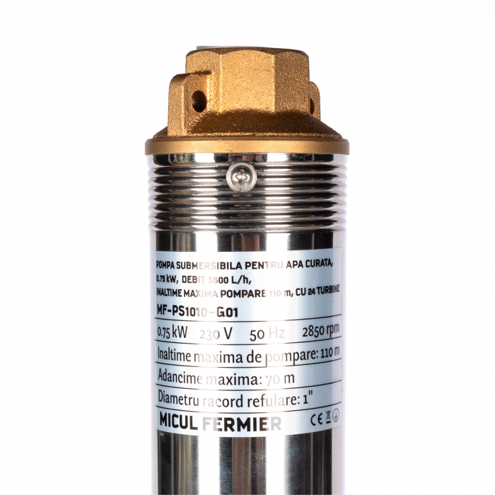 Pompa submersibila de adancime, 750W, 24 turbine, 3.6mc/h, adancime 70m, diametru 77mm, 1" tol, Micul Fermier [2]