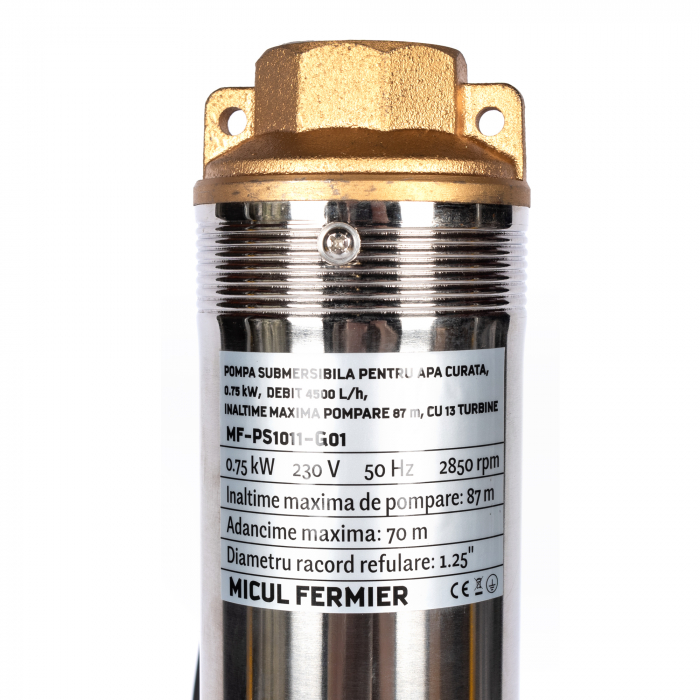 Pompa submersibila de adancime, diametru 89mm, 4.5mc/h, 13 turbine, adancime 70m, 750W, 1.1/4", Micul Fermier [2]