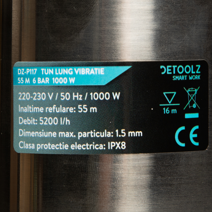 Pompa vibratii tip tun, 55m, 6 bar, 1000W, 5200 l/h, Detoolz DZ-P117 [2]