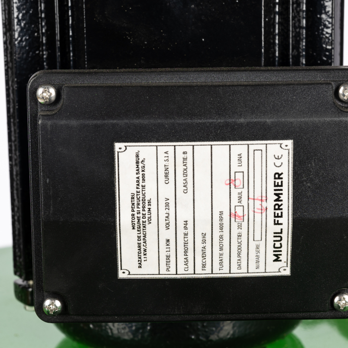 Razatoare de fructe si legume, electrica, 1.1 kw, 1200 kg/h, cuva 35 L, 230 V, Micul Fermier [10]