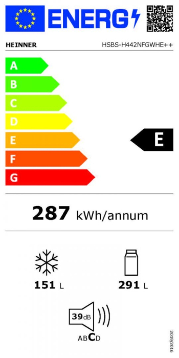 Side by Side HEINNER HSBS-H442NFGWHE++, 442 L, Clasa E, Full No Frost, Compresor Inverter, Display LED Touch, Smart, Super Răcire, Super Congelare, H 177 cm, Sticlă Albă. [7]