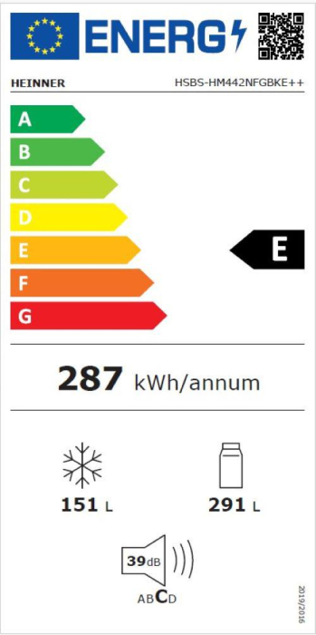 Side by Side HEINNER HSBS-HM442NFGBKE++, 442 L, Clasa E, Full No Frost, Compresor Inverter, Display LED Touch, Smart, Super Răcire, Super Congelare, H 177 cm, Sticlă Neagră. [5]