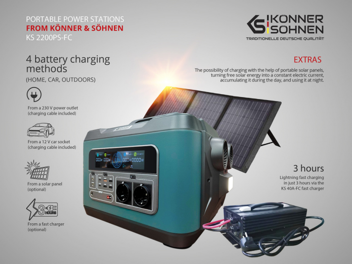 Statie acumulator portabil, incarcare electrica, UPS, Powerbank, 2220WH, 2200W - KS-2200PS-FC [4]
