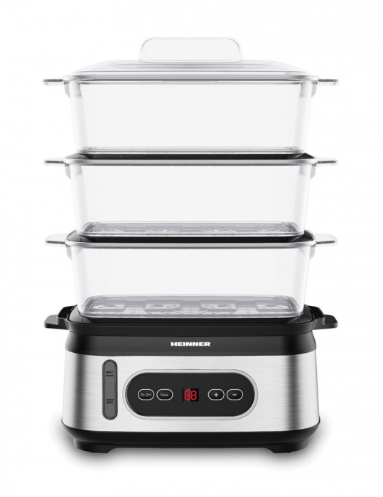 Steamer cu aburi, 3 vase gatire, capacitate 9L, 950W, protectie, Heinner HSA-D950SS [3]