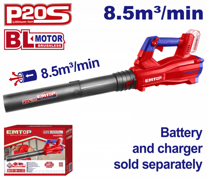 Suflanta frunze, zapada, fara acumulator si incarcator, 8.5m3/min, 18500Rpm, ELAB20428 EMTOP [2]