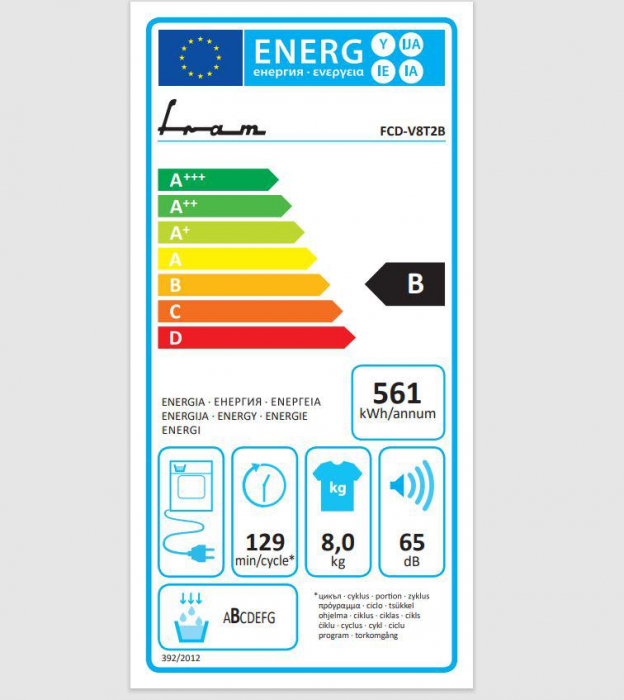Uscator de rufe cu condensare, capacitate 8 Kg, ecran LED, clasa B, 15 programe, lumina cuva, FRAM [2]