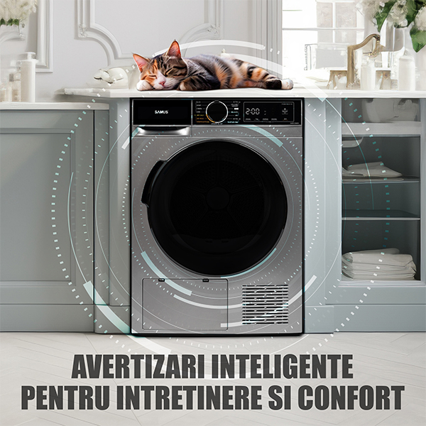 Uscator de rufe cu pompa de caldura, capacitate 8 kg, 15 programe, afisaj digital, rotire dublu sens, programator electronic, Antracit, SAMUS [10]