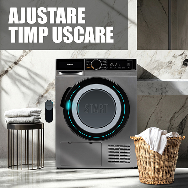 Uscator de rufe cu pompa de caldura, capacitate 8 kg, 15 programe, afisaj digital, rotire dublu sens, programator electronic, Antracit, SAMUS [8]