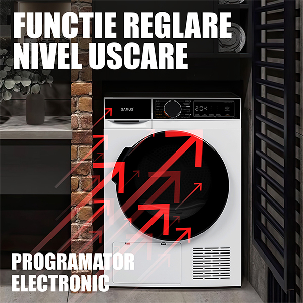 Uscator de rufe cu pompa de caldura, capacitate 8 kg, 15 programe, afisaj digital, rotire dublu sens, SAMUS [14]