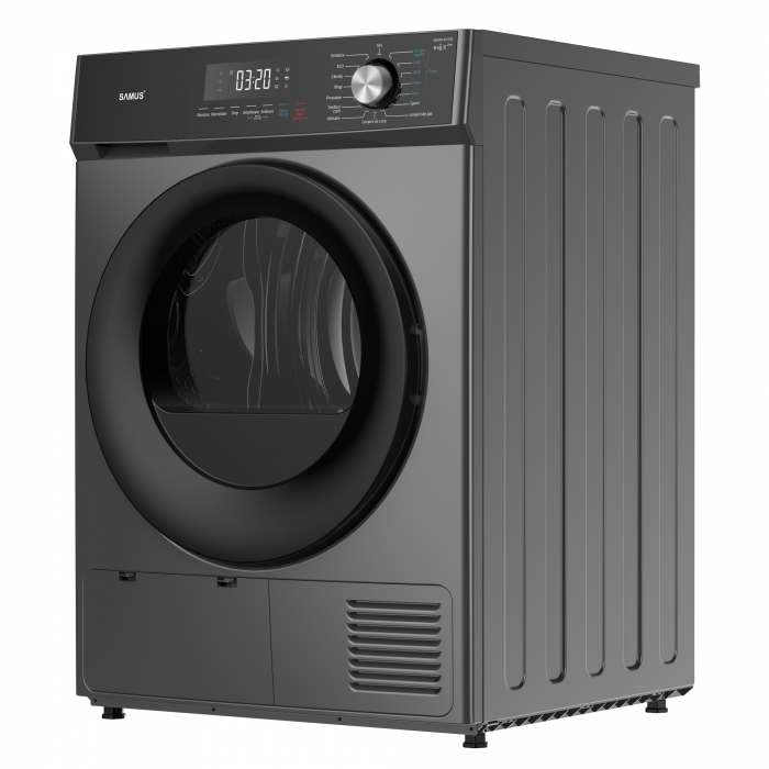 Uscator de rufe cu pompa de caldura, capacitate 8 kg, 16 programe, afisaj electronic,, clasa E, Gri inchis, SAMUS [4]