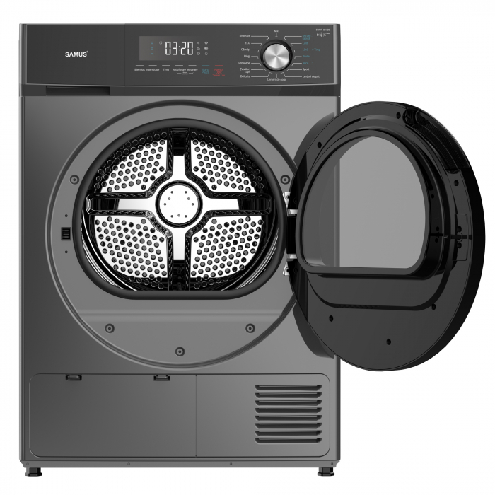 Uscator de rufe cu pompa de caldura, capacitate 8 kg, 16 programe, afisaj electronic,, clasa E, Gri inchis, SAMUS [2]