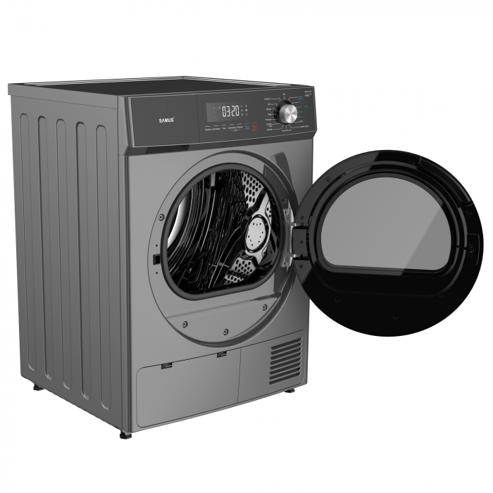 Uscator de rufe cu pompa de caldura, capacitate 8 kg, 16 programe, afisaj electronic,, clasa E, Gri inchis, SAMUS [5]