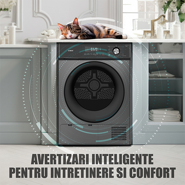 Uscator de rufe cu pompa de caldura, capacitate 8 kg, 16 programe, afisaj electronic,, clasa E, Gri inchis, SAMUS [12]