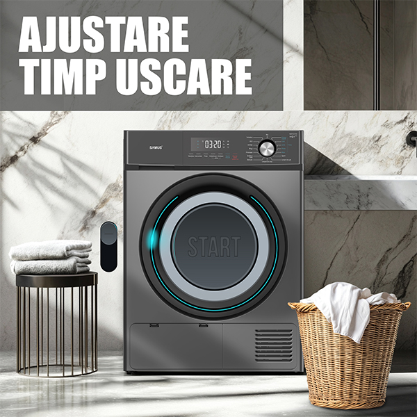 Uscator de rufe cu pompa de caldura, capacitate 8 kg, 16 programe, afisaj electronic,, clasa E, Gri inchis, SAMUS [10]