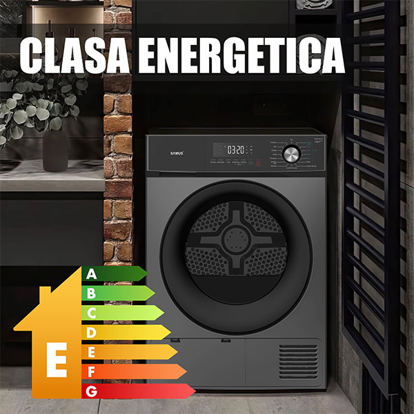 Uscator de rufe cu pompa de caldura, capacitate 8 kg, 16 programe, afisaj electronic,, clasa E, Gri inchis, SAMUS [7]