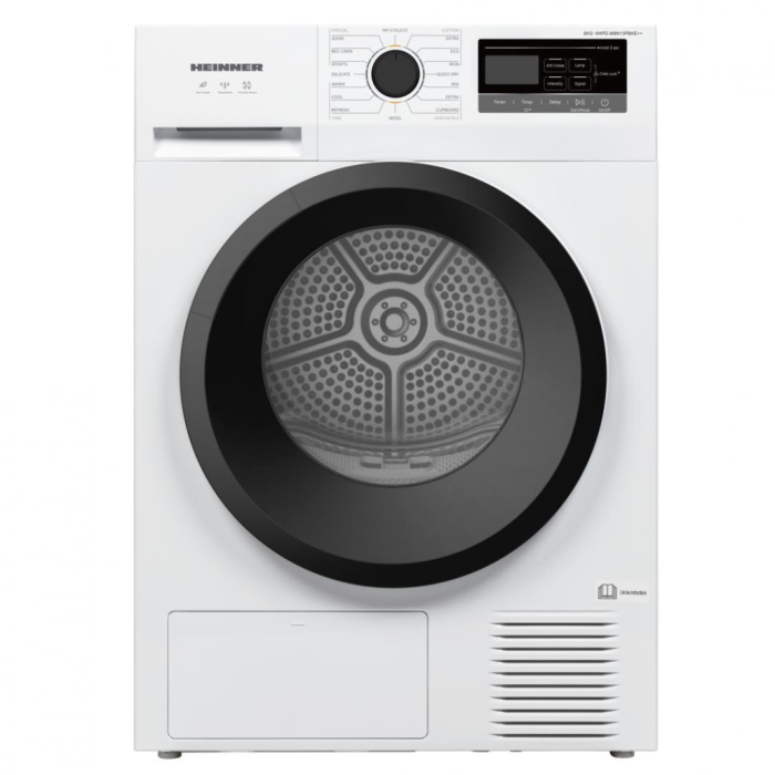 Uscator de rufe cu pompa de caldura, capacitate 8 kg, 16 programe, panou digital, clasa E, Alb, HEINNER [1]