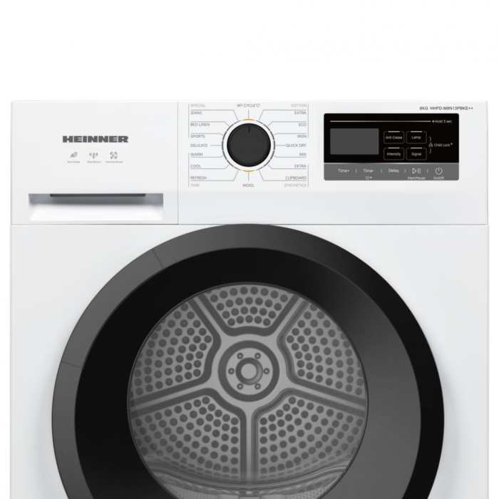 Uscator de rufe cu pompa de caldura, capacitate 8 kg, 16 programe, panou digital, clasa E, Alb, HEINNER [4]