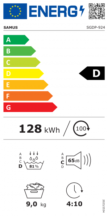 Uscator de rufe cu pompa de caldura, capacitate 9 kg, 16 programe, programator electronic, SAMUS [16]