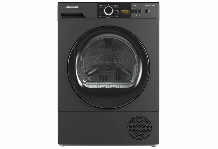 Uscator de rufe cu pompa de caldura, capacitate 9 kg, clasa A++, 15 programe, panou digital, Argintiu, HEINNER [1]