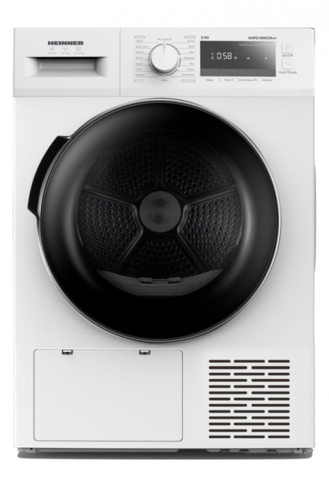 Uscator de rufe cu pompa de caldura, capacitate 9 kg, motor inverter, clasa A, 15 programe, Alb, HEINNEER [1]