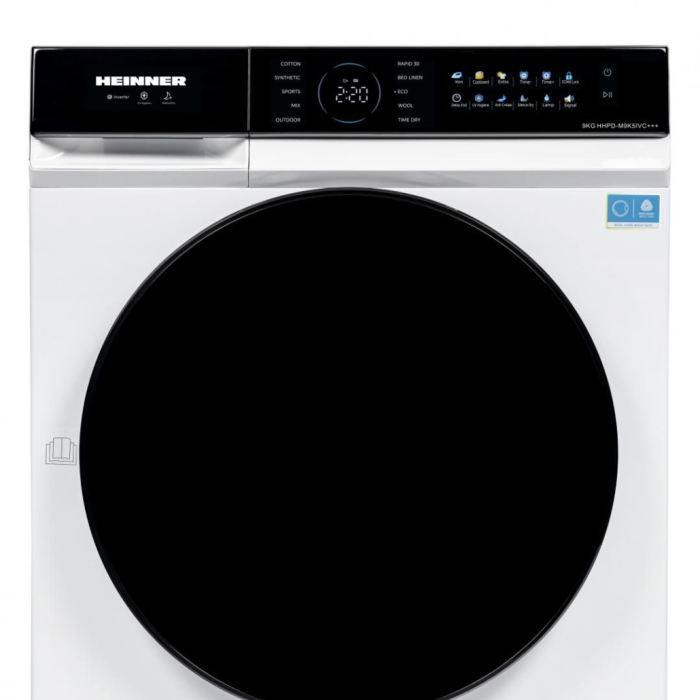 Uscator de rufe cu pompa de caldura, panou touch, capacitate 9 kg, 10 programe, motor inverter, Alb, HEINNER [3]