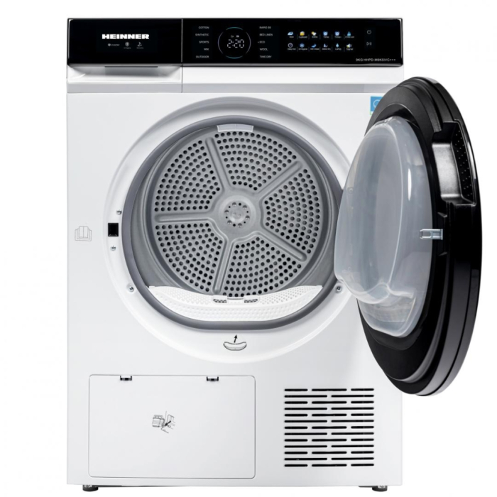 Uscator de rufe cu pompa de caldura, panou touch, capacitate 9 kg, 10 programe, motor inverter, Alb, HEINNER [2]