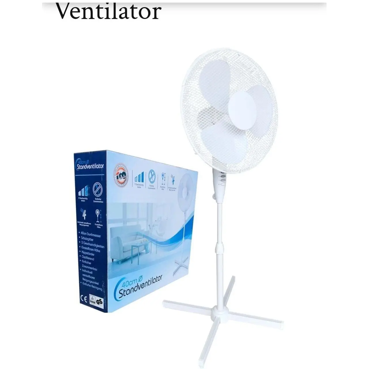 Ventilator cu picior VEN-2, 50w, 40 inch, 3 viteze, inaltime reglabila, 3 palete Alb [3]