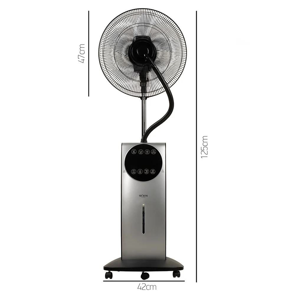 Ventilator cu pulverizare apa, umidificare, roti, capacitate 3.1 L, 3 trepte, 200 ml/h, indicator nivel apa, BOHM [3]