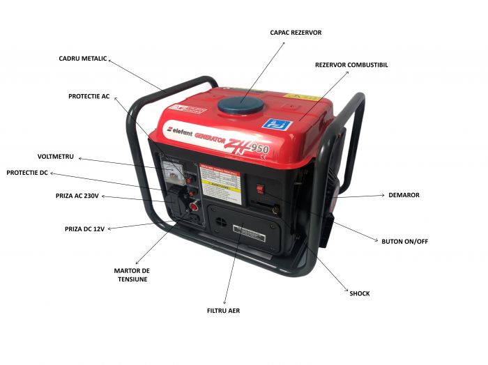 Generator pe benzina, Elefant ZH950, 2 timpi, 650W, 63 Cc. [4]