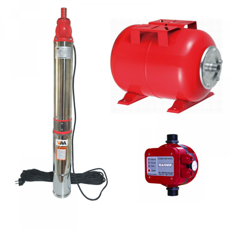 Pompe Adancime - Pompa apa submersibila, VAA, 8 turbine, 15m cablu, 1500W, + Presostat Raider 2200W + Bazin hidrofor 50L