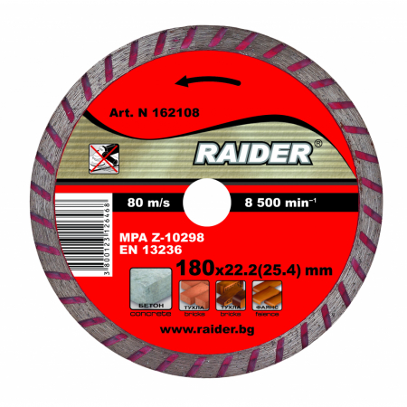 Scule si Unelte - Disc diamantat Turbo, gresie, faianta, ceramica, caramizi, 180x22.2mm, Raider RD-DD07