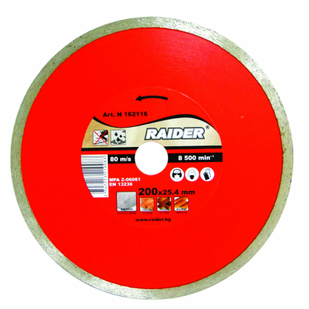 Scule si Unelte - Disc diamantat continuu pentru taieri umede, WET, 200x22.2mm, Raider RD-DD16