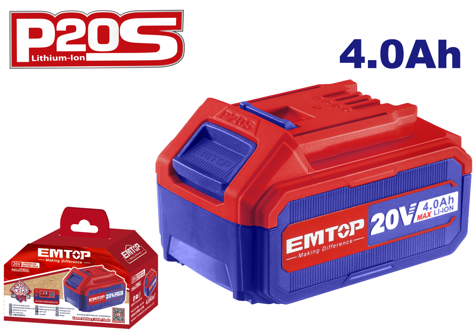 Acumulator 4.0 Ah, Li-ION, 20 V, universal pentru sculele EMTOP