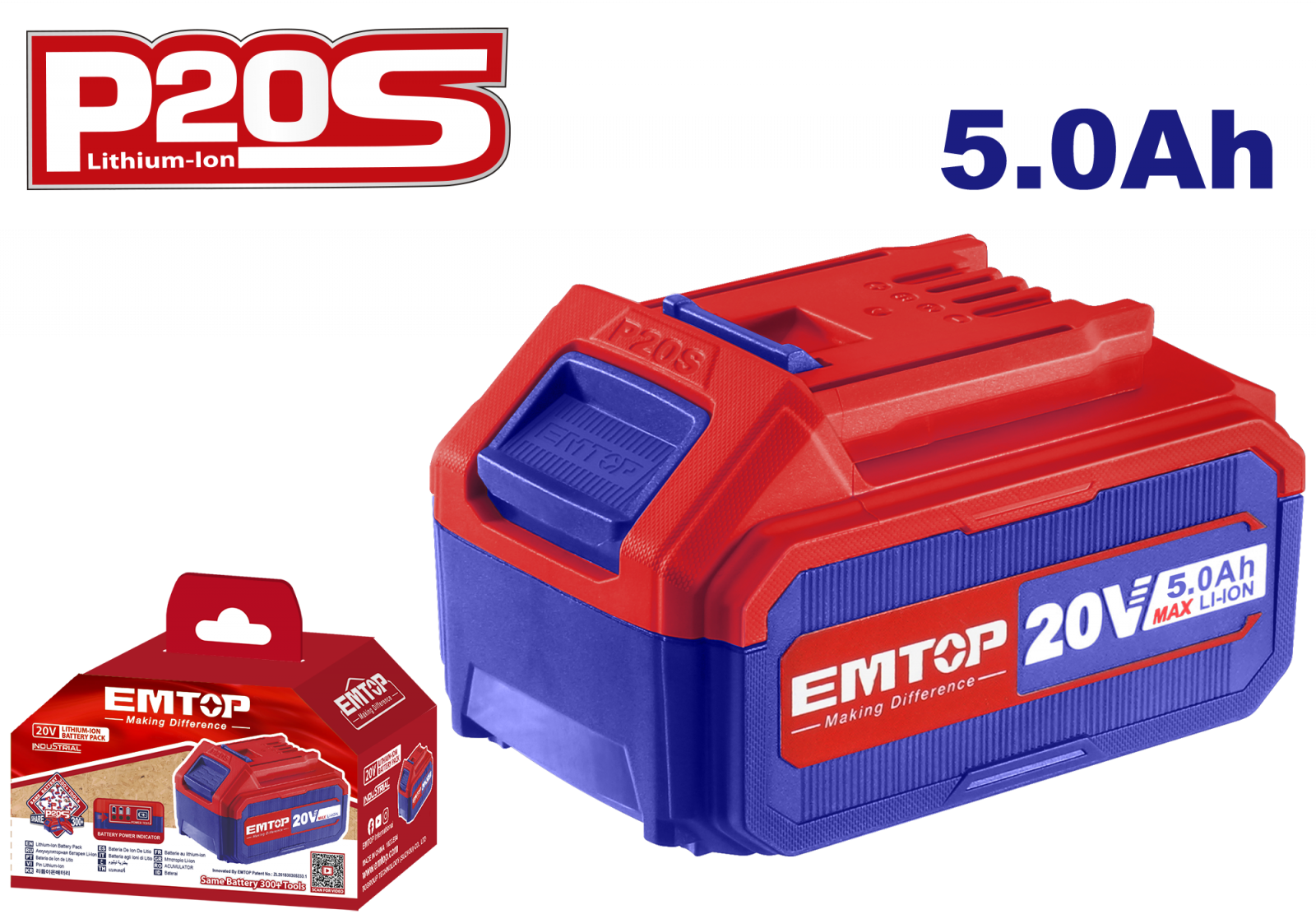 Acumulator 5.0 Ah, Li-ION, 20 V, universal pentru sculele EMTOP