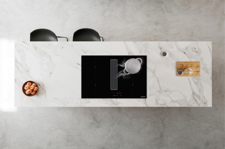 Ansamblu Plita pe inductie cu hota incorporata, sticla neagra, 3000W, 4 + 1 Boost, absorbtie 580 m³/h, clasa A, filtre aluminiu, negru, Made in Italy, PYRAMIS [1]